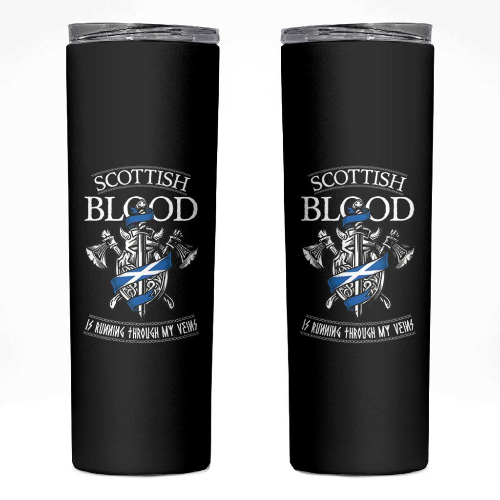 Scottish Blood Running Through My Veins Skinny Tumbler Viking Axe and Sword Heritage - Wonder Print Shop