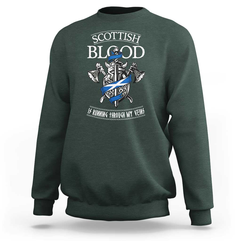 Scottish Blood Running Through My Veins Sweatshirt Viking Axe and Sword Heritage - Wonder Print Shop
