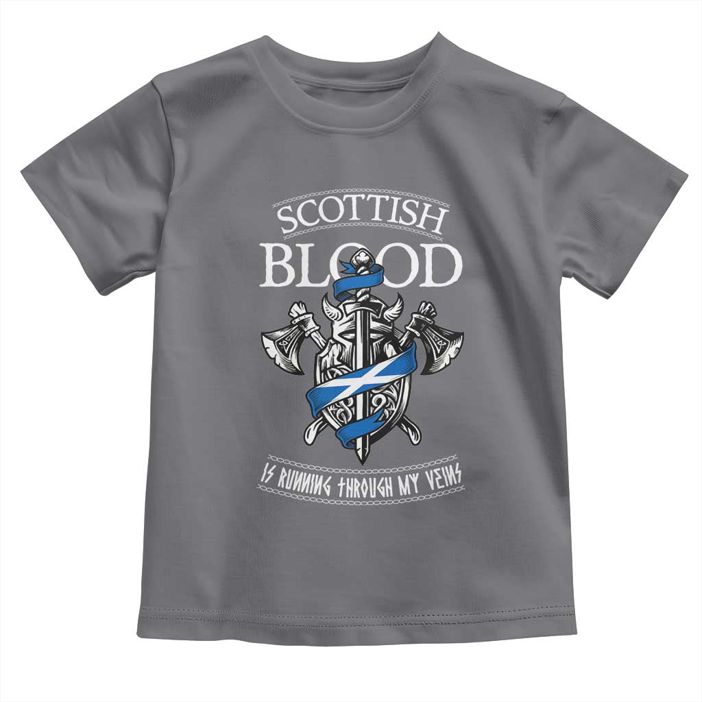 Scottish Blood Running Through My Veins Toddler T Shirt Viking Axe and Sword Heritage - Wonder Print Shop