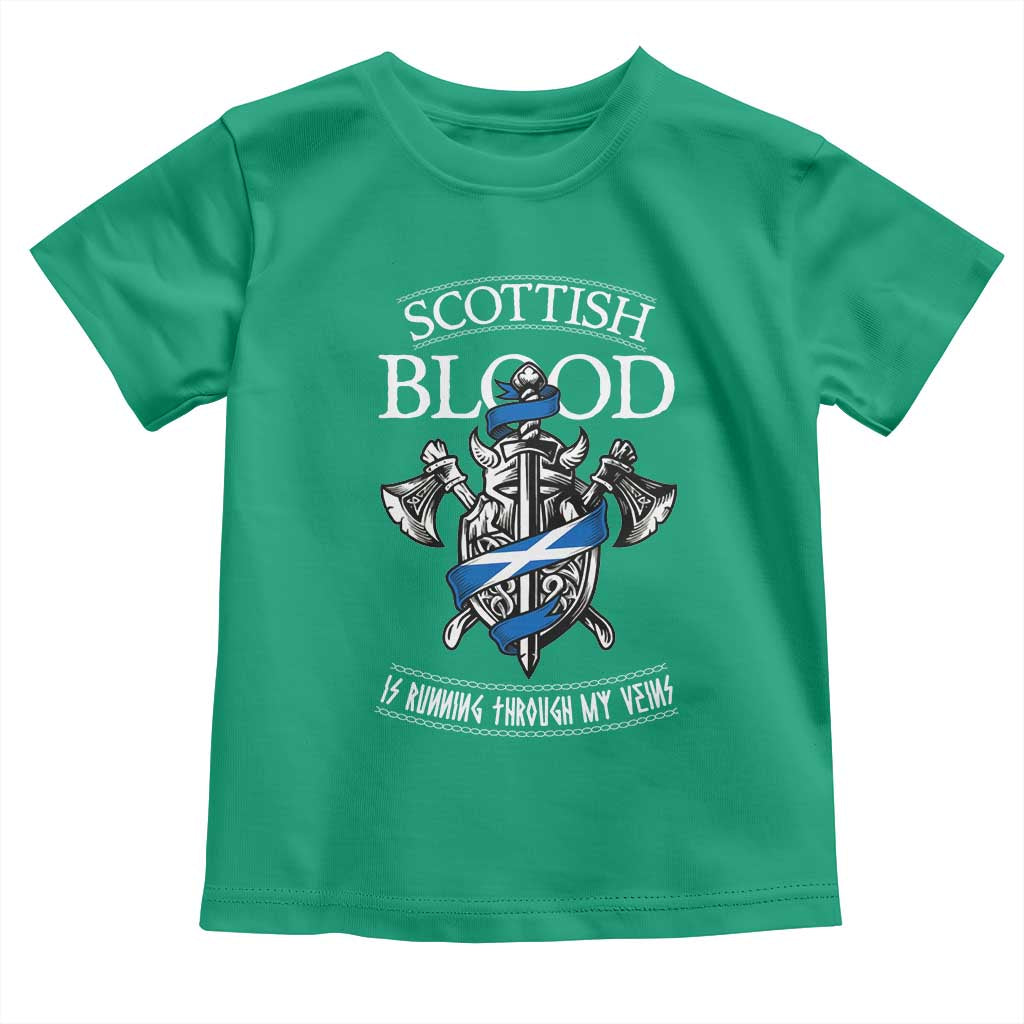 Scottish Blood Running Through My Veins Toddler T Shirt Viking Axe and Sword Heritage - Wonder Print Shop