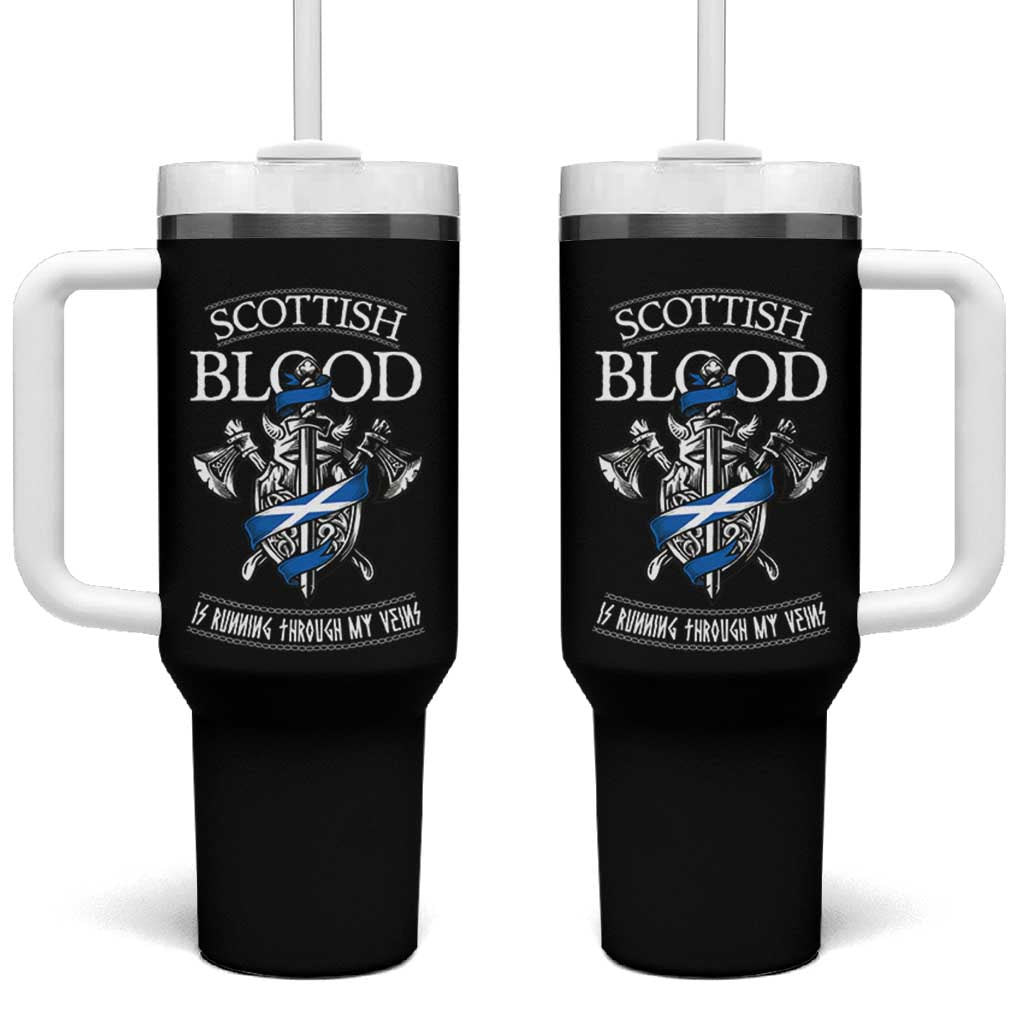 Scottish Blood Running Through My Veins Tumbler With Handle Viking Axe and Sword Heritage - Wonder Print Shop