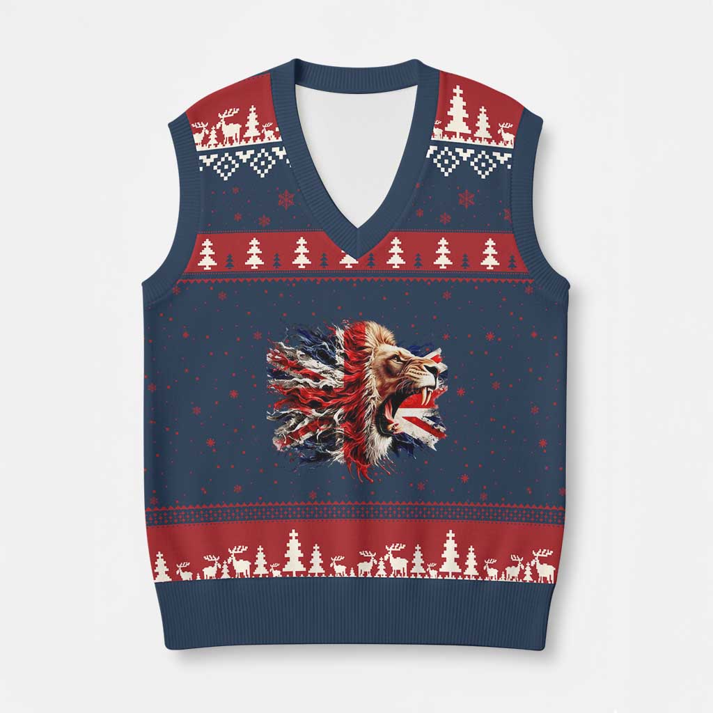 Roaring British Lion Flag V-Neck Knit Sweater Vest Union Jack UK Pride - Wonder Print Shop