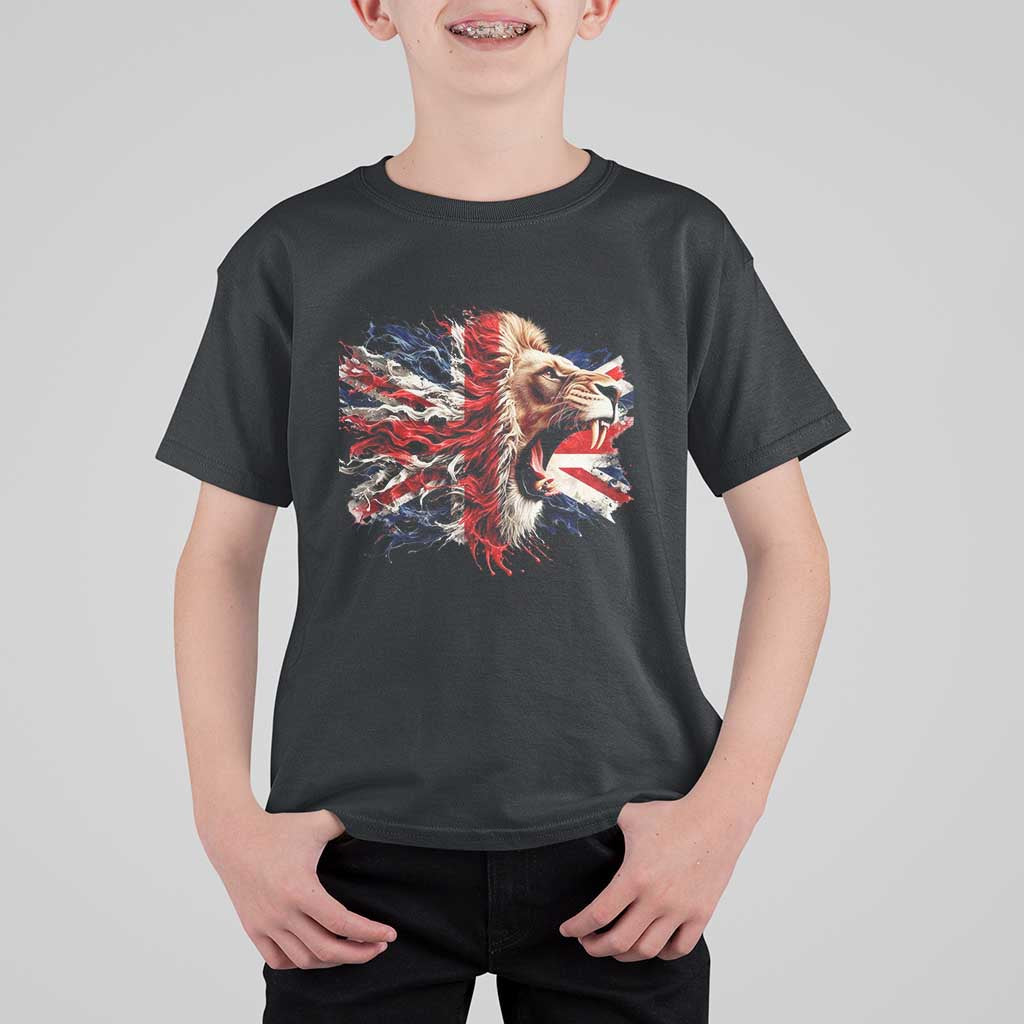 Roaring British Lion Flag T Shirt For Kid Union Jack UK Pride - Wonder Print Shop