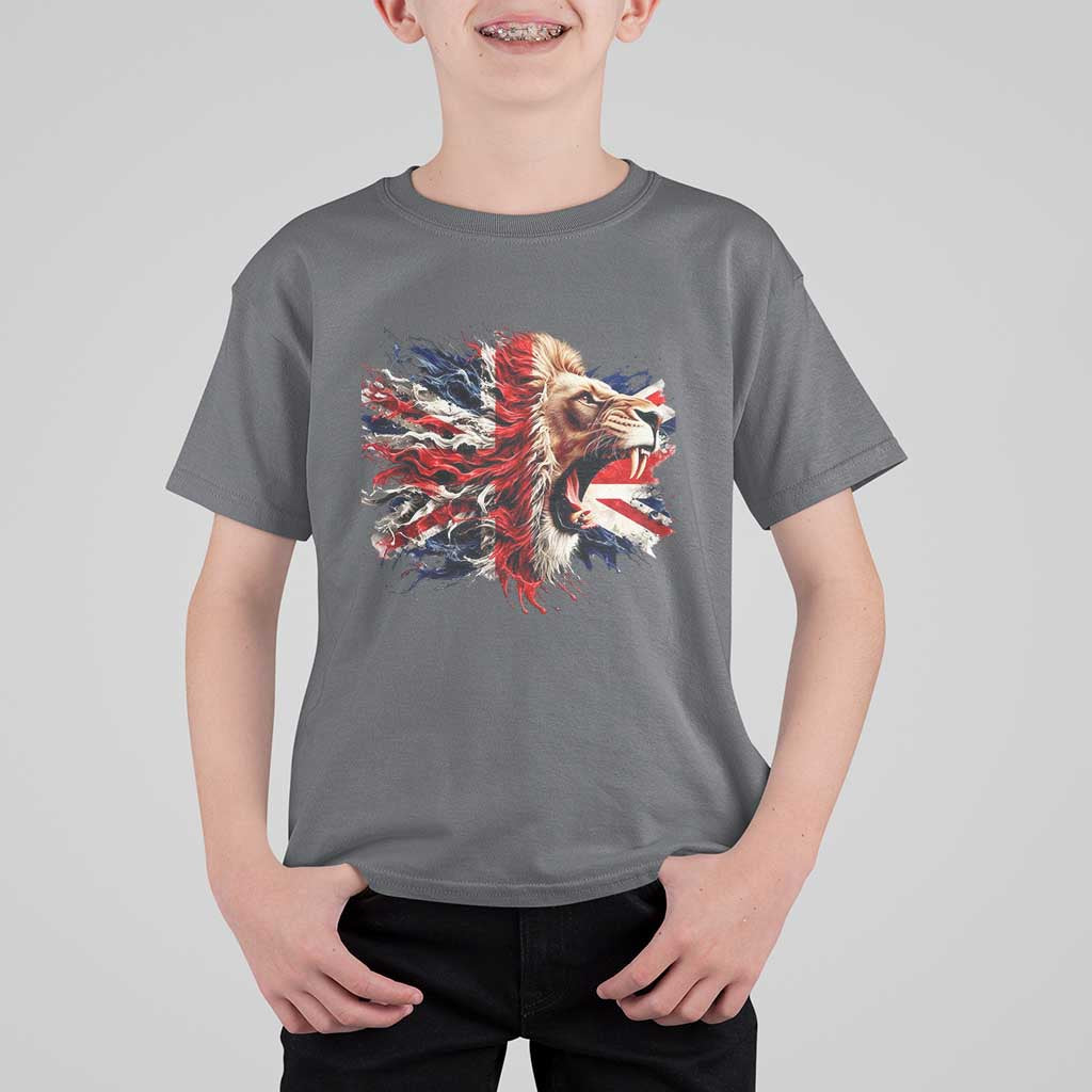 Roaring British Lion Flag T Shirt For Kid Union Jack UK Pride - Wonder Print Shop