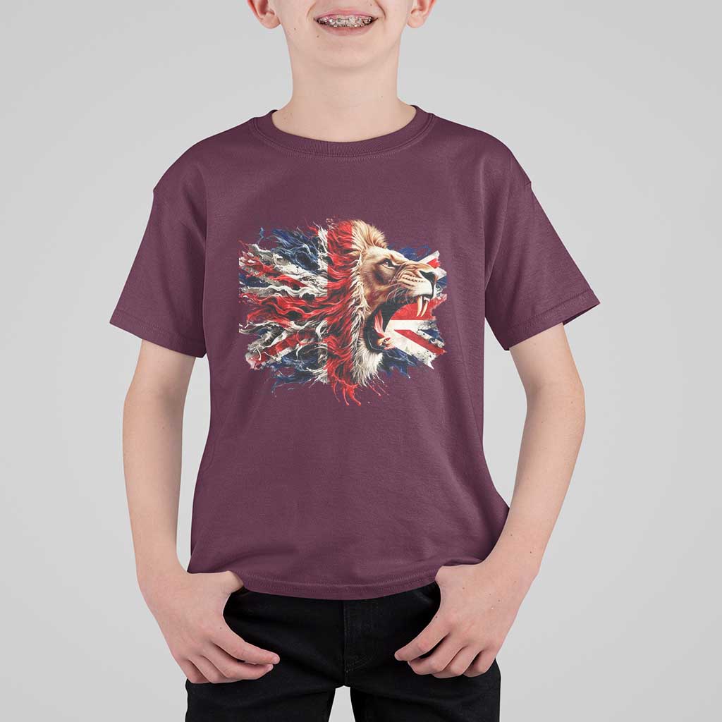 Roaring British Lion Flag T Shirt For Kid Union Jack UK Pride - Wonder Print Shop