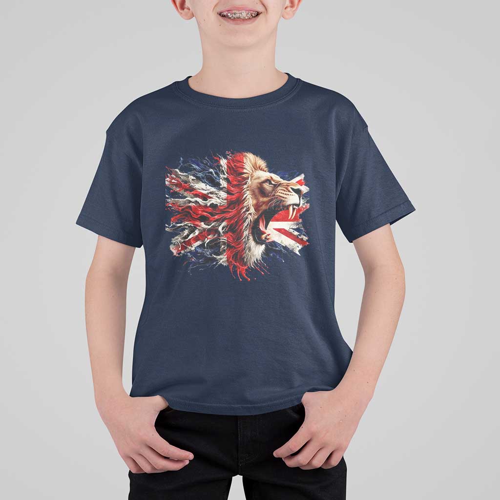 Roaring British Lion Flag T Shirt For Kid Union Jack UK Pride - Wonder Print Shop