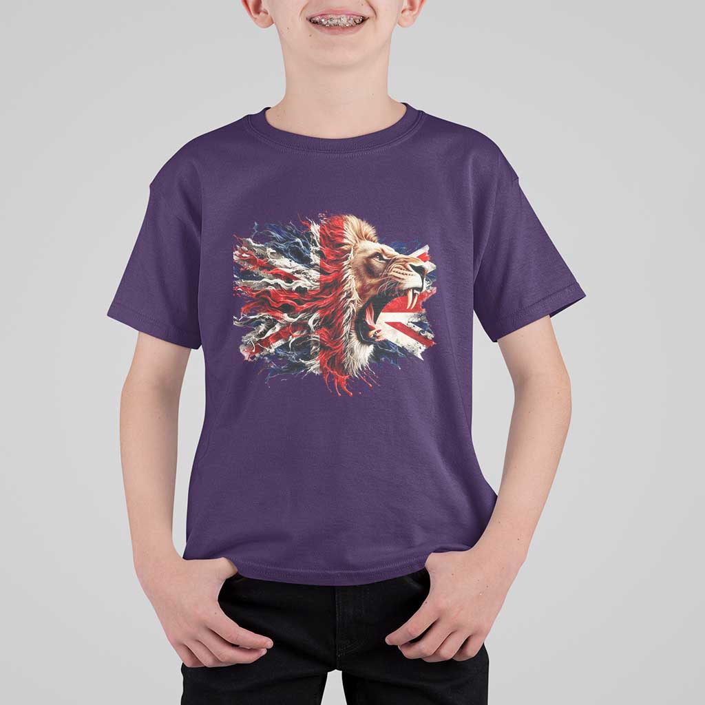 Roaring British Lion Flag T Shirt For Kid Union Jack UK Pride - Wonder Print Shop