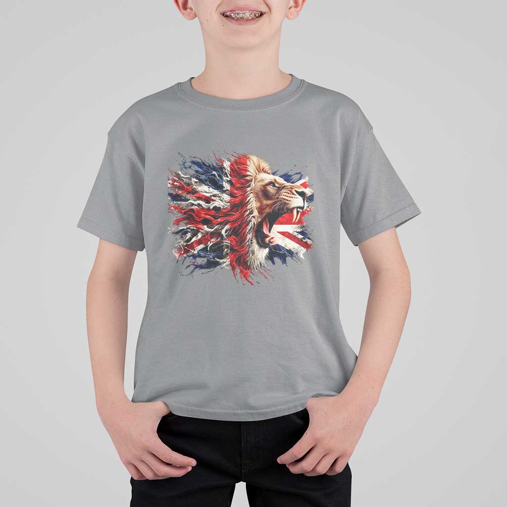 Roaring British Lion Flag T Shirt For Kid Union Jack UK Pride - Wonder Print Shop