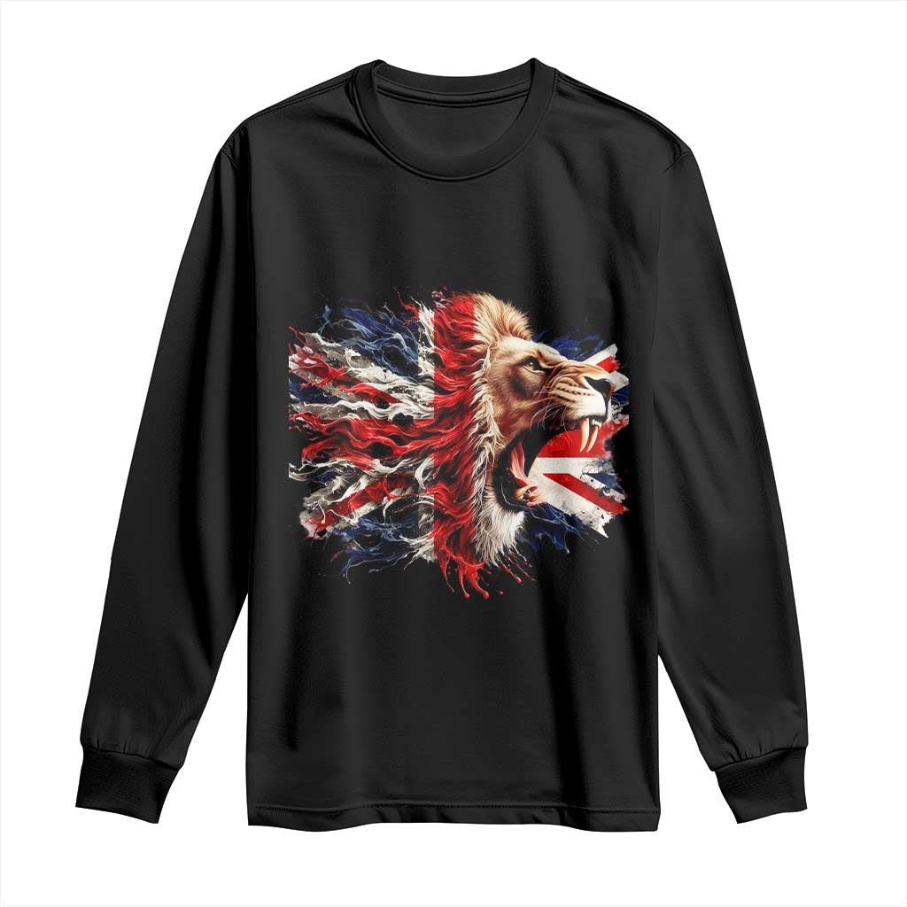 Roaring British Lion Flag Long Sleeve Shirt Union Jack UK Pride - Wonder Print Shop