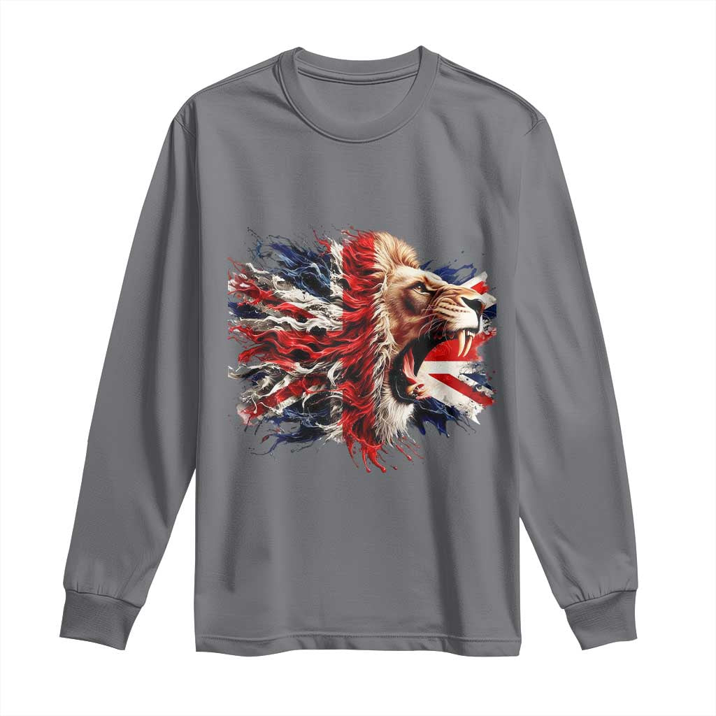 Roaring British Lion Flag Long Sleeve Shirt Union Jack UK Pride - Wonder Print Shop