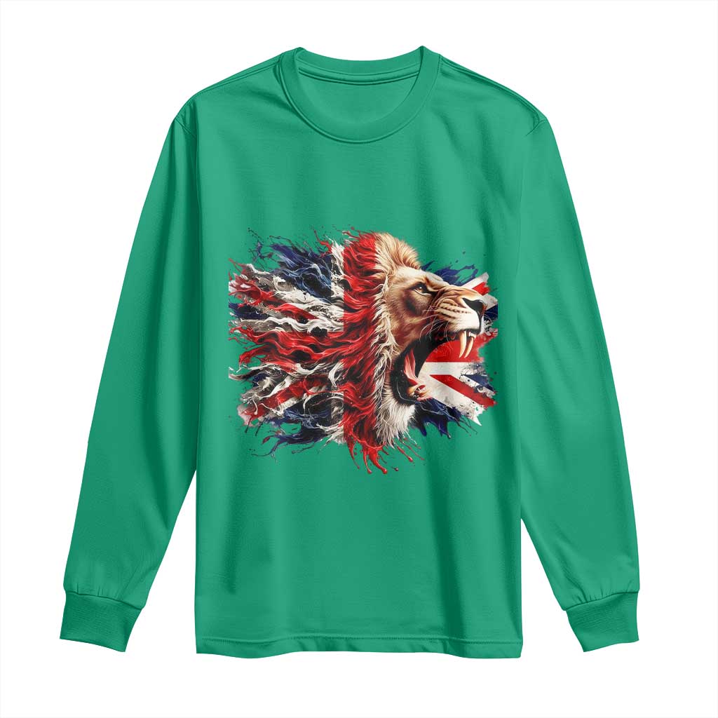 Roaring British Lion Flag Long Sleeve Shirt Union Jack UK Pride - Wonder Print Shop