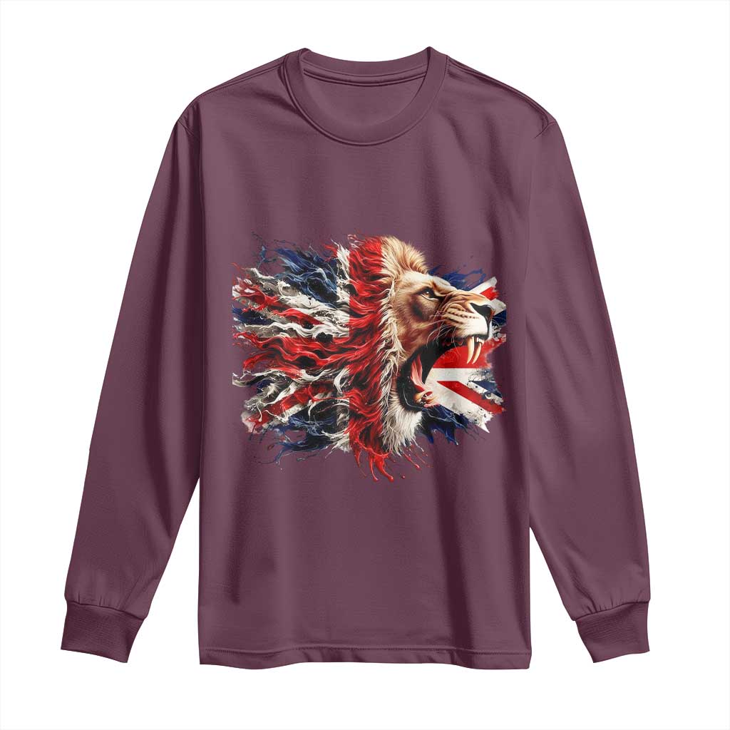Roaring British Lion Flag Long Sleeve Shirt Union Jack UK Pride - Wonder Print Shop