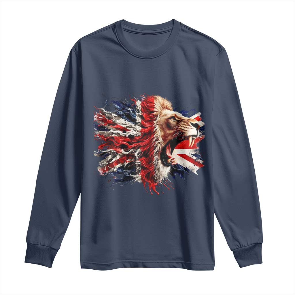 Roaring British Lion Flag Long Sleeve Shirt Union Jack UK Pride - Wonder Print Shop