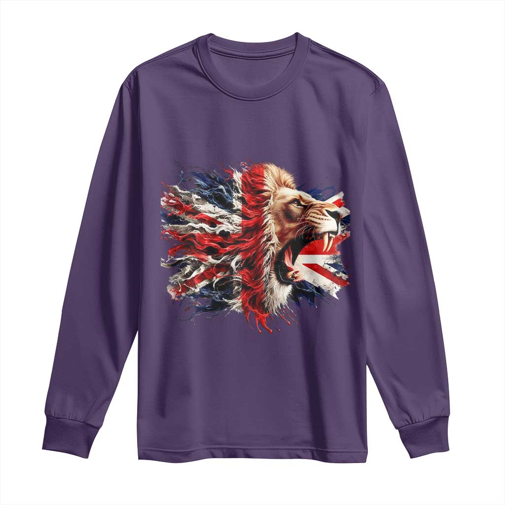Roaring British Lion Flag Long Sleeve Shirt Union Jack UK Pride - Wonder Print Shop