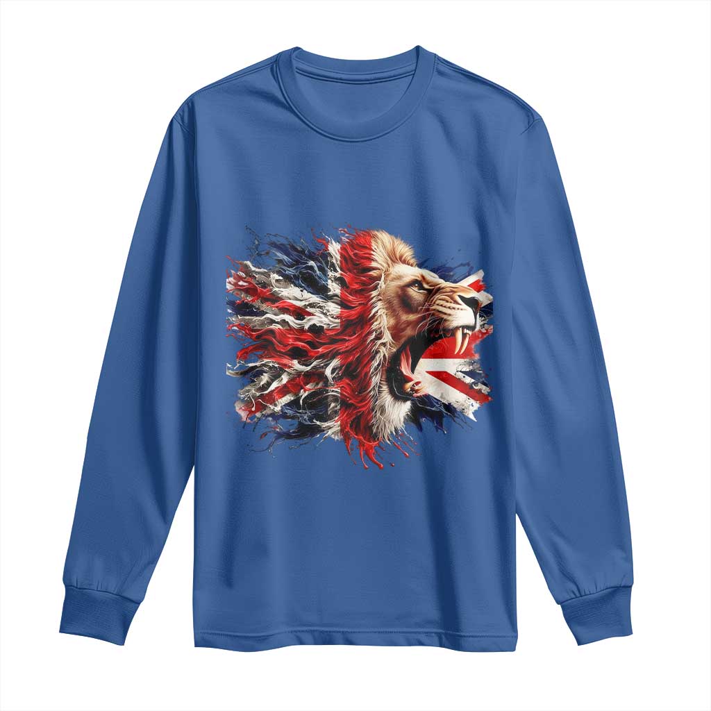 Roaring British Lion Flag Long Sleeve Shirt Union Jack UK Pride - Wonder Print Shop