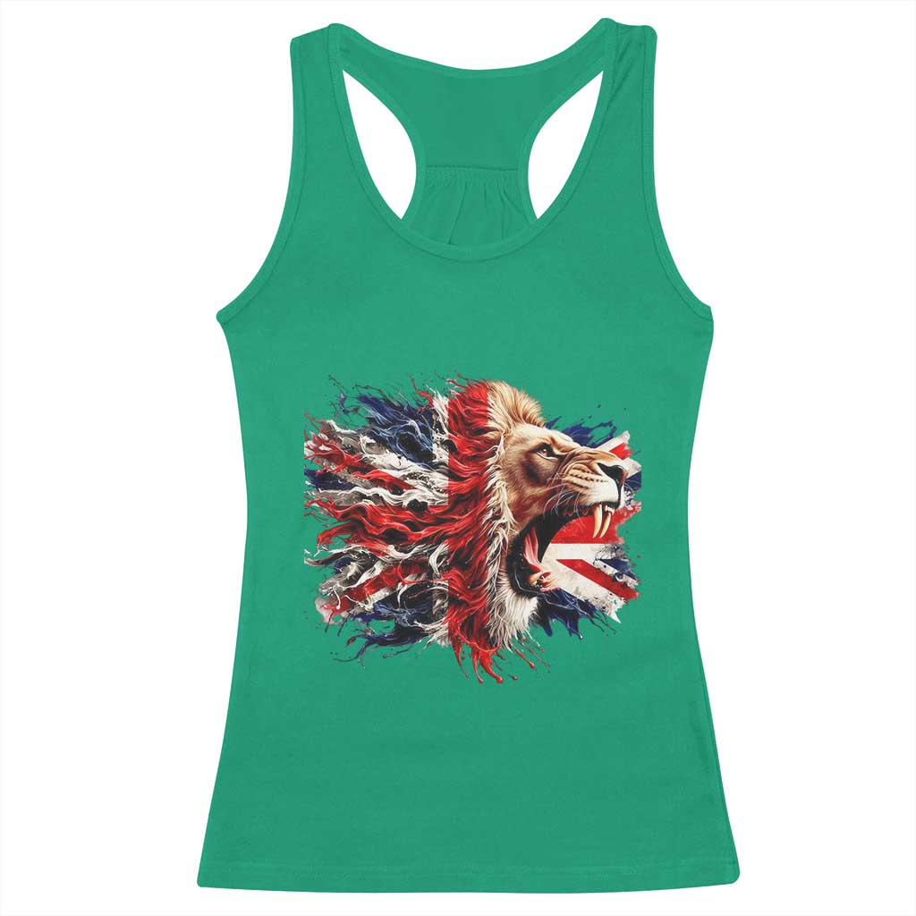 Roaring British Lion Flag Racerback Tank Top Union Jack UK Pride - Wonder Print Shop