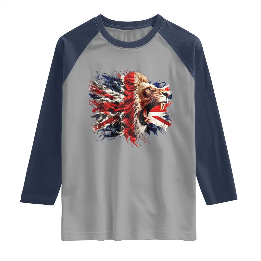 Roaring British Lion Flag Raglan Shirt Union Jack UK Pride - Wonder Print Shop