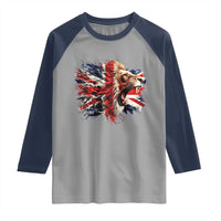 Roaring British Lion Flag Raglan Shirt Union Jack UK Pride - Wonder Print Shop