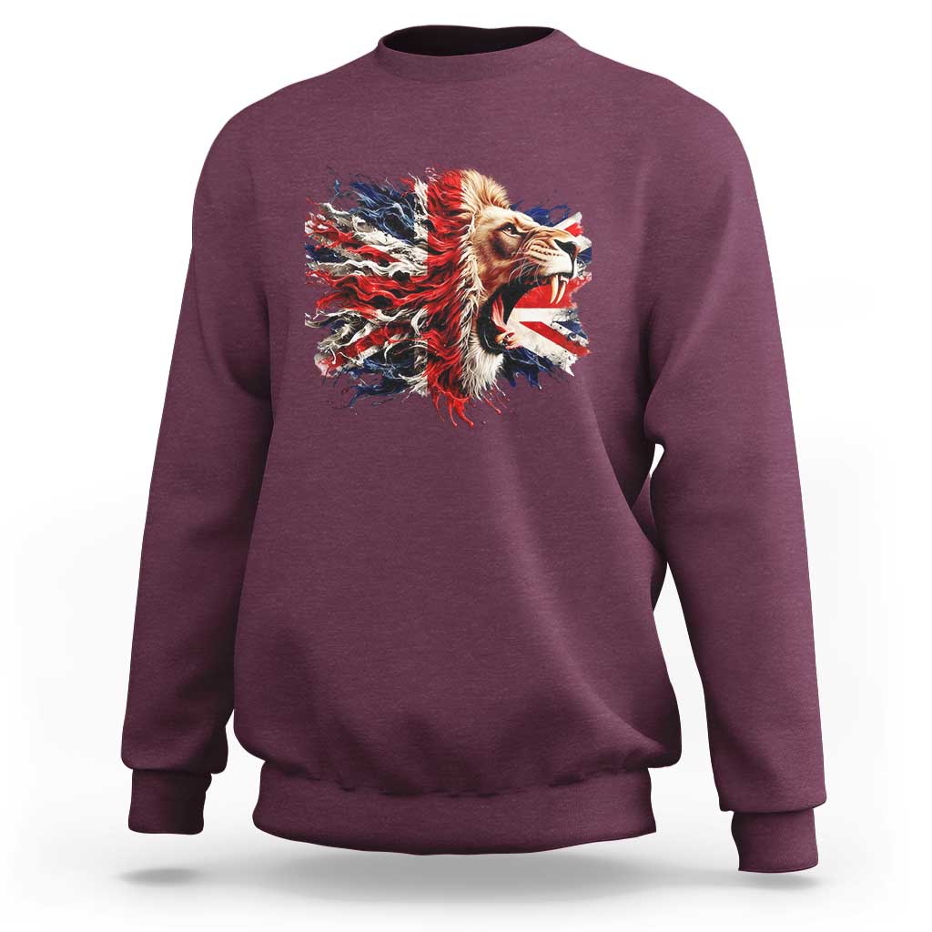 Roaring British Lion Flag Sweatshirt Union Jack UK Pride - Wonder Print Shop