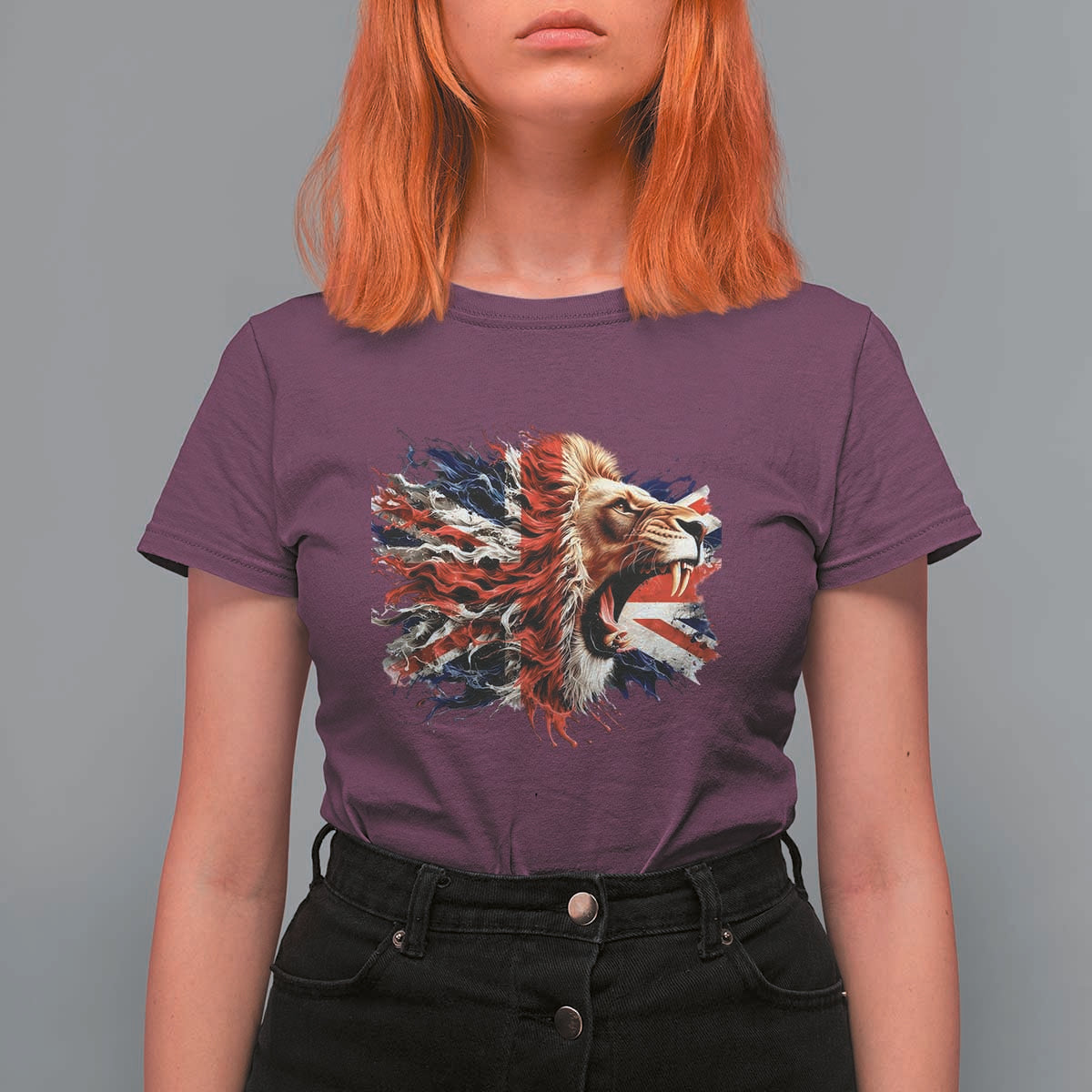 Roaring British Lion Flag T Shirt For Women Union Jack UK Pride - Wonder Print Shop