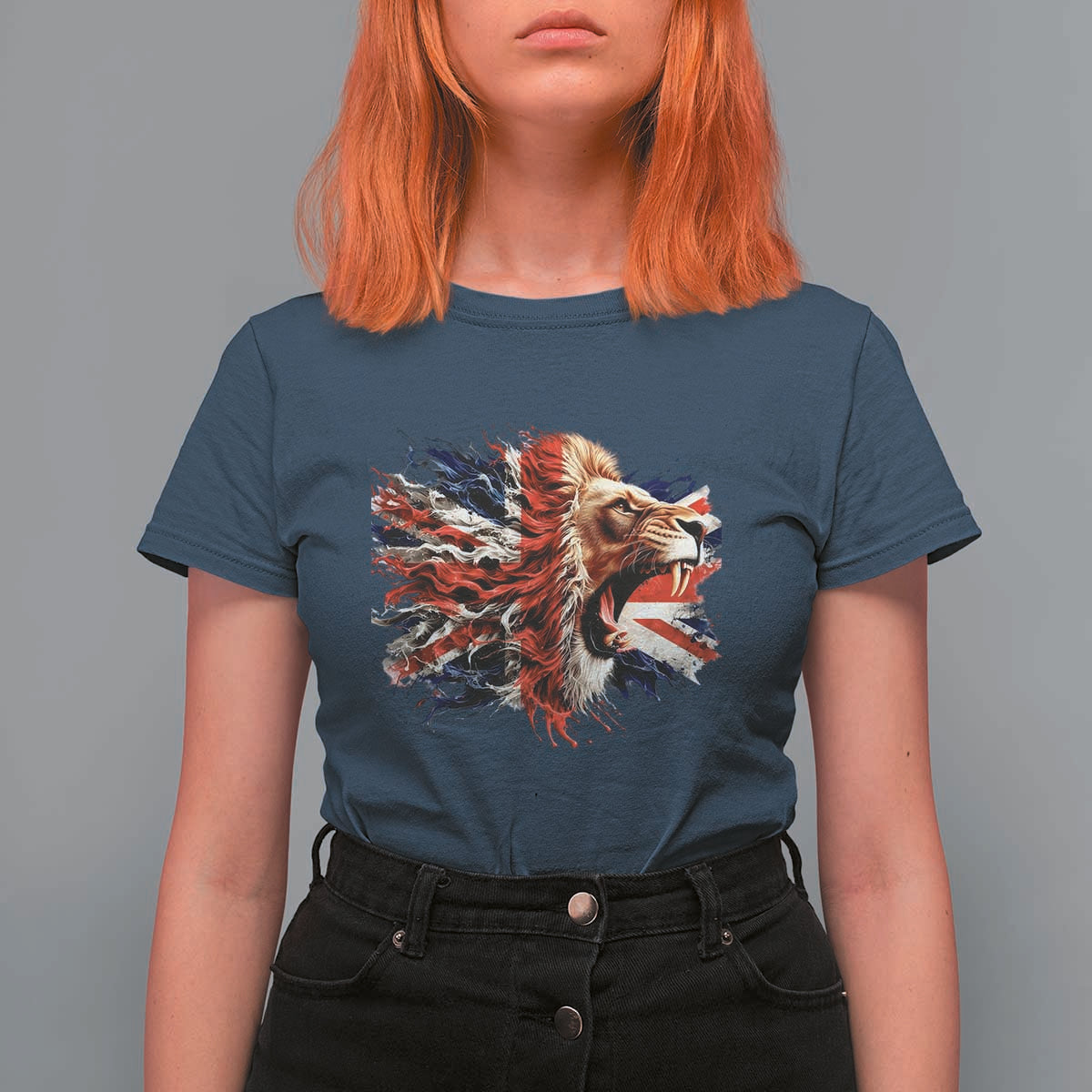 Roaring British Lion Flag T Shirt For Women Union Jack UK Pride - Wonder Print Shop
