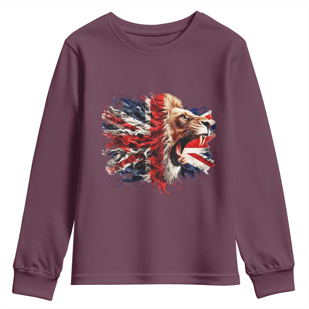 Roaring British Lion Flag Youth Sweatshirt Union Jack UK Pride - Wonder Print Shop