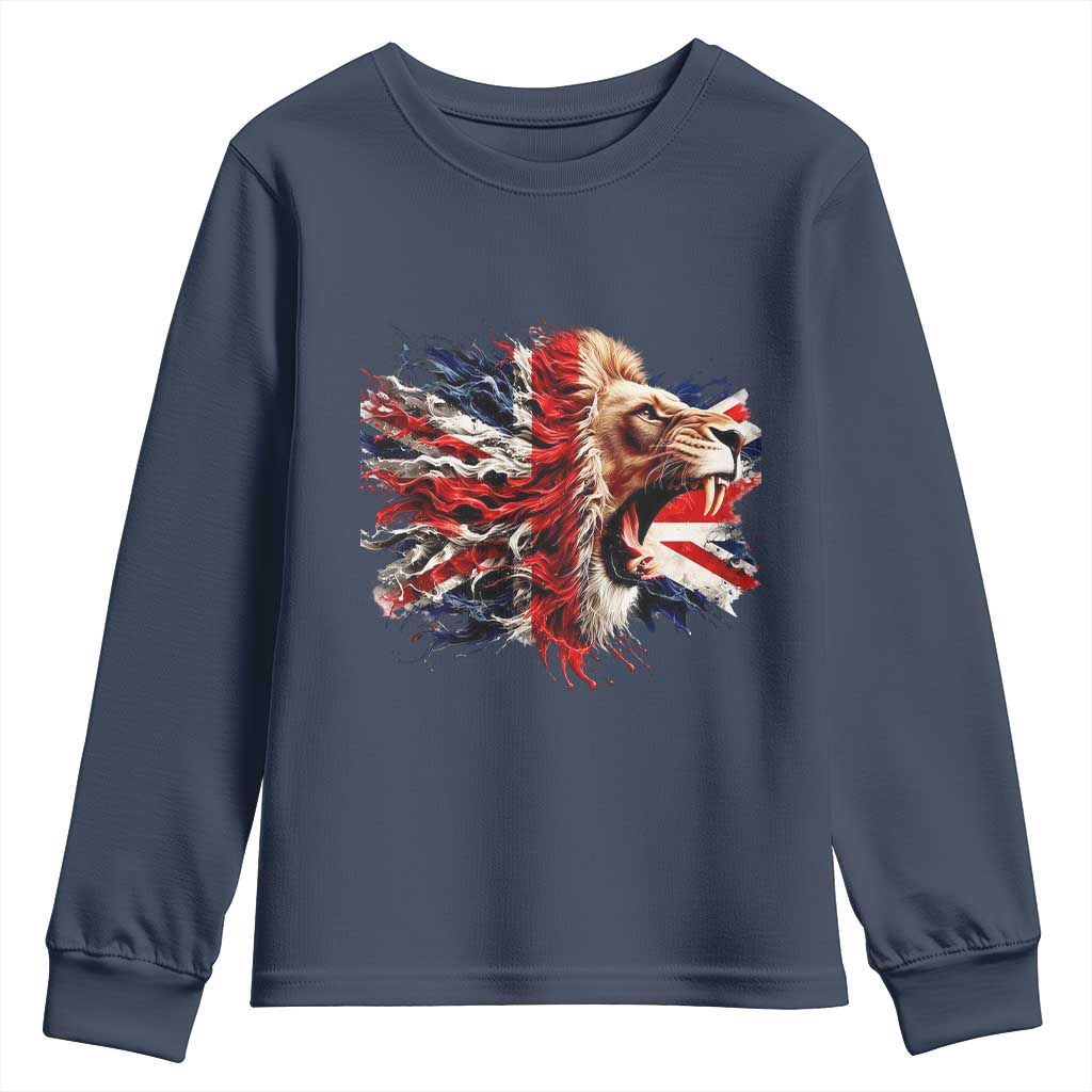 Roaring British Lion Flag Youth Sweatshirt Union Jack UK Pride - Wonder Print Shop