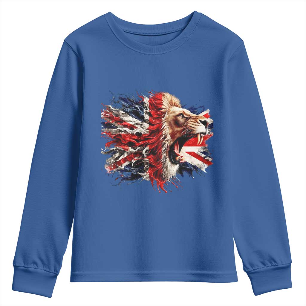 Roaring British Lion Flag Youth Sweatshirt Union Jack UK Pride - Wonder Print Shop