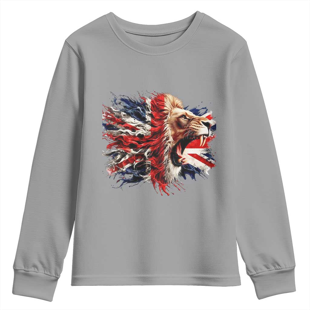 Roaring British Lion Flag Youth Sweatshirt Union Jack UK Pride - Wonder Print Shop