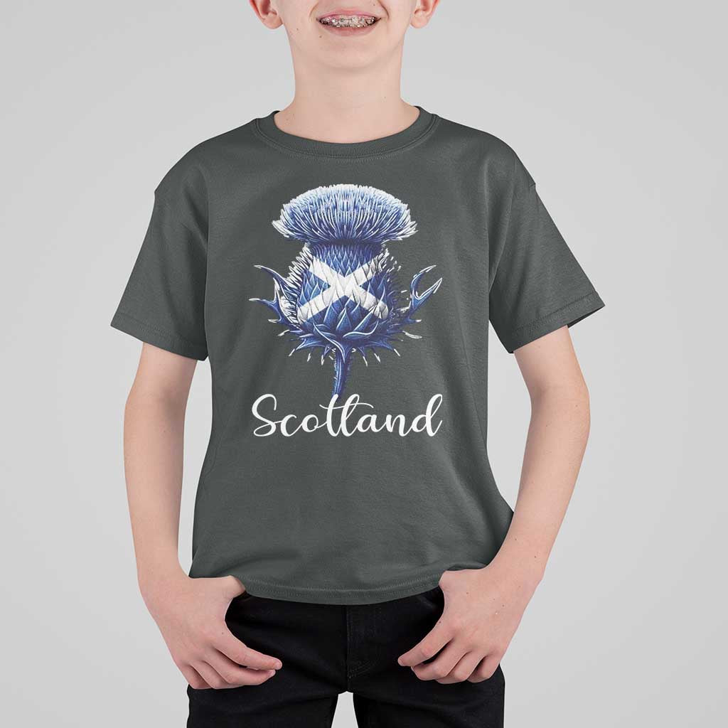 Scotland Thistle Floral Emblem Saltire Flag T Shirt For Kid Patriotic Scottish Heritage