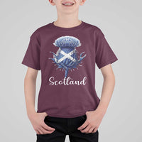 Scotland Thistle Floral Emblem Saltire Flag T Shirt For Kid Patriotic Scottish Heritage