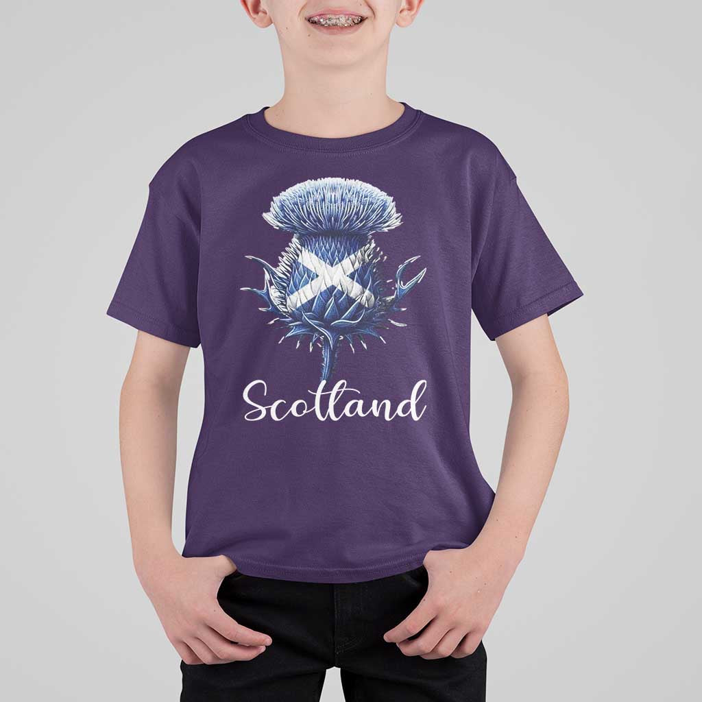 Scotland Thistle Floral Emblem Saltire Flag T Shirt For Kid Patriotic Scottish Heritage