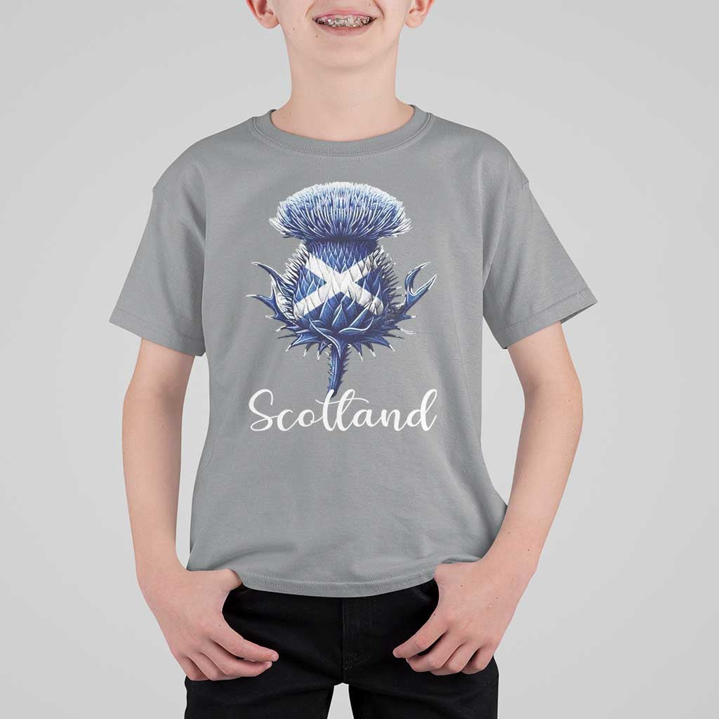 Scotland Thistle Floral Emblem Saltire Flag T Shirt For Kid Patriotic Scottish Heritage