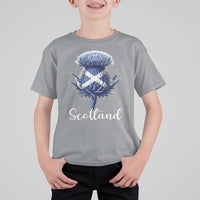 Scotland Thistle Floral Emblem Saltire Flag T Shirt For Kid Patriotic Scottish Heritage