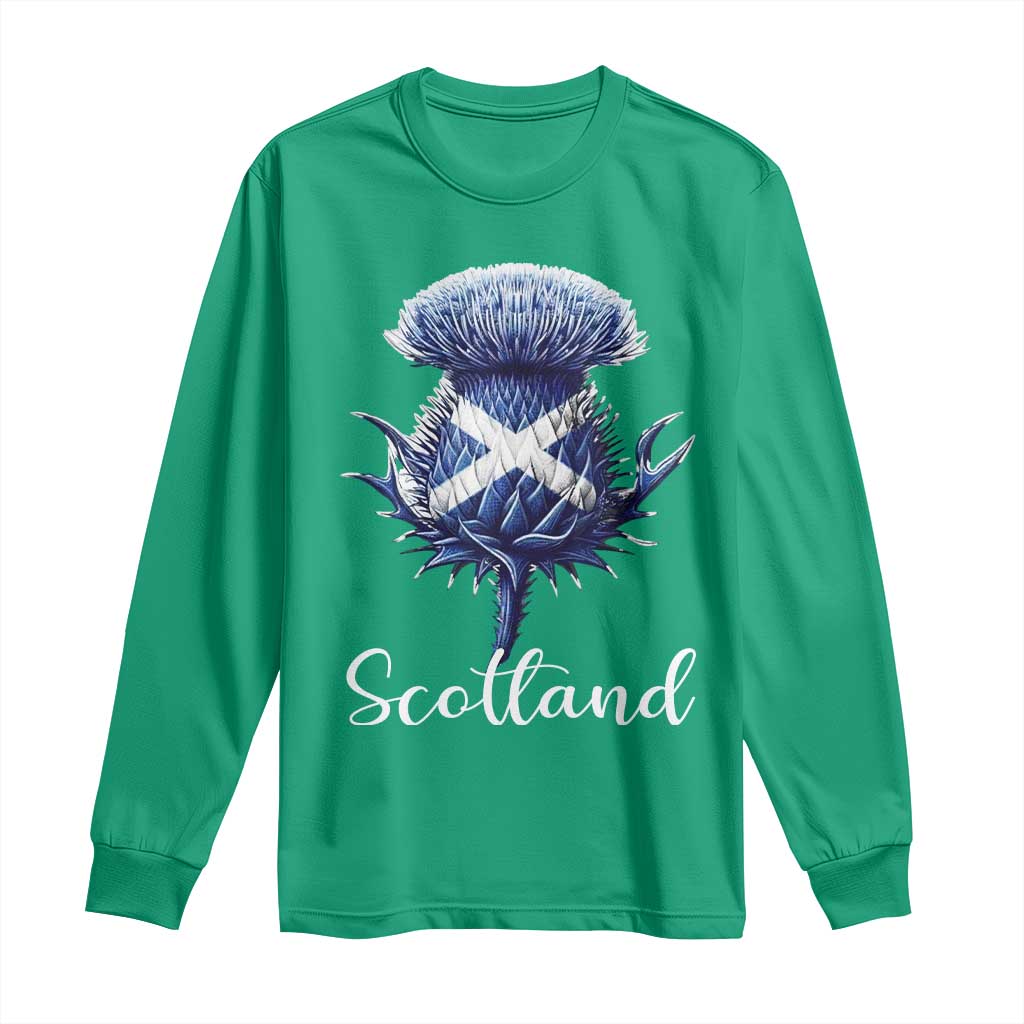 Scotland Thistle Floral Emblem Saltire Flag Long Sleeve Shirt Patriotic Scottish Heritage