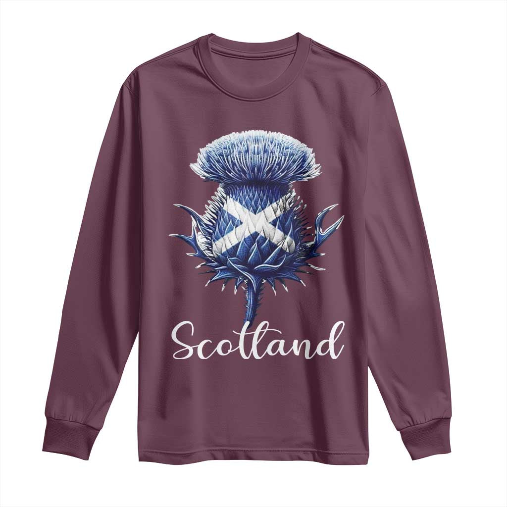 Scotland Thistle Floral Emblem Saltire Flag Long Sleeve Shirt Patriotic Scottish Heritage