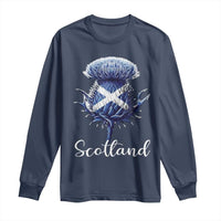 Scotland Thistle Floral Emblem Saltire Flag Long Sleeve Shirt Patriotic Scottish Heritage