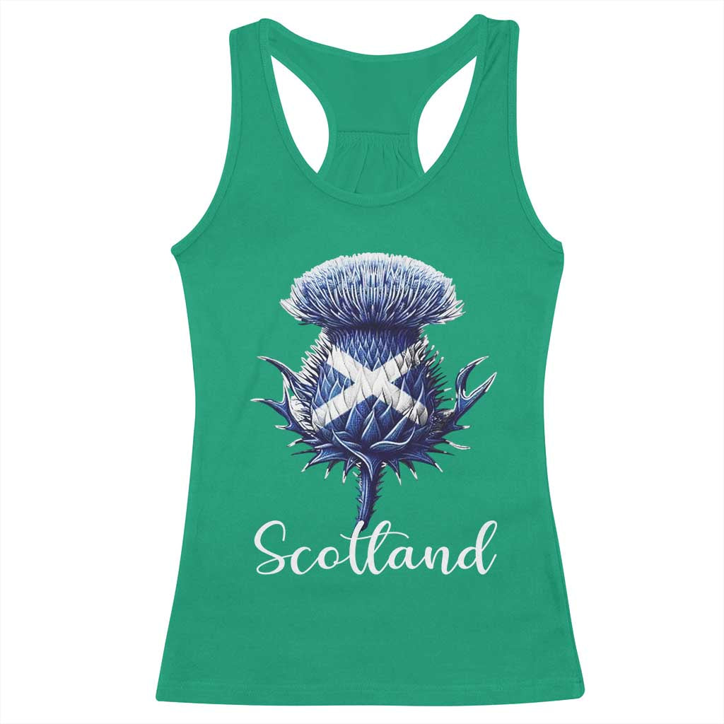 Scotland Thistle Floral Emblem Saltire Flag Racerback Tank Top Patriotic Scottish Heritage