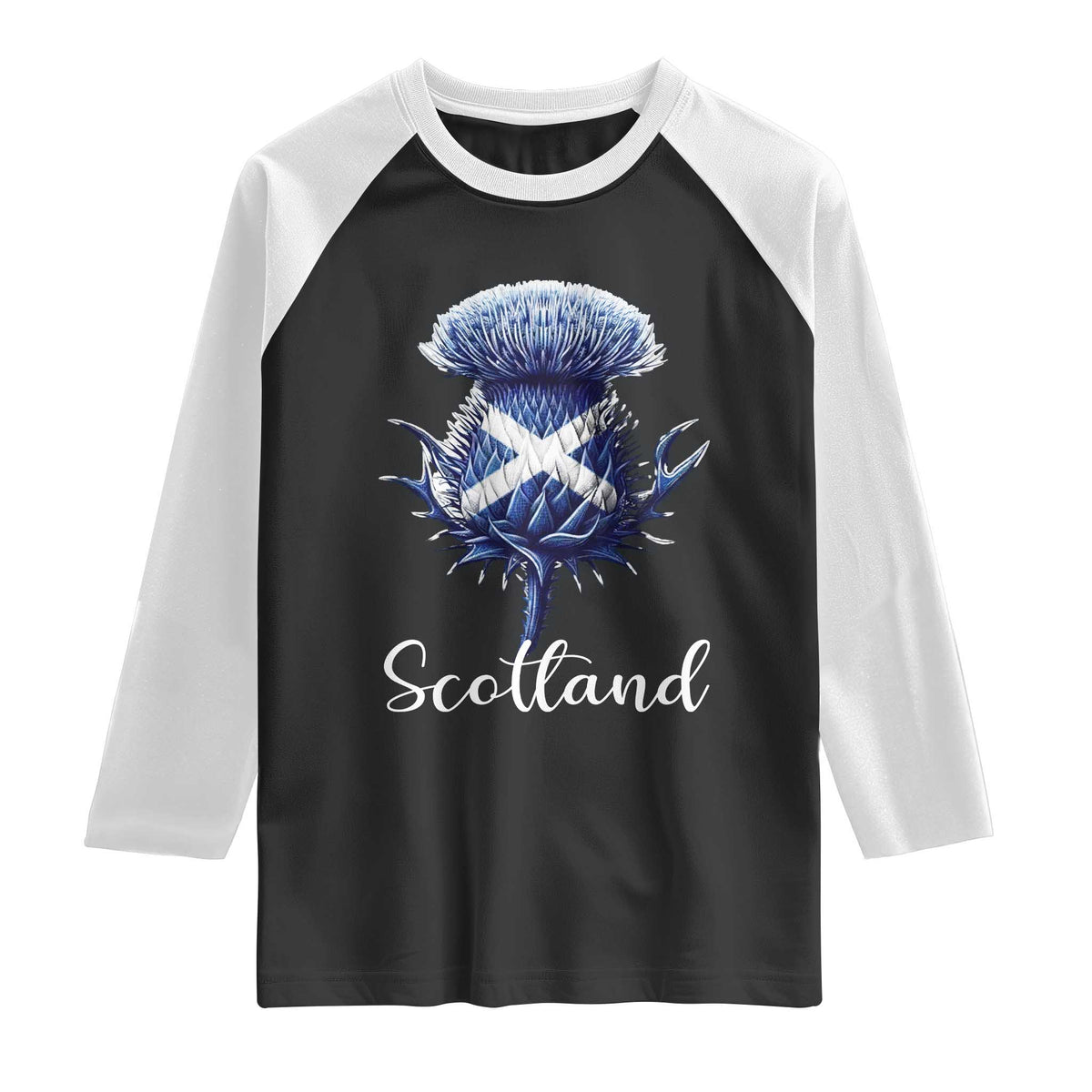Scotland Thistle Floral Emblem Saltire Flag Raglan Shirt Patriotic Scottish Heritage
