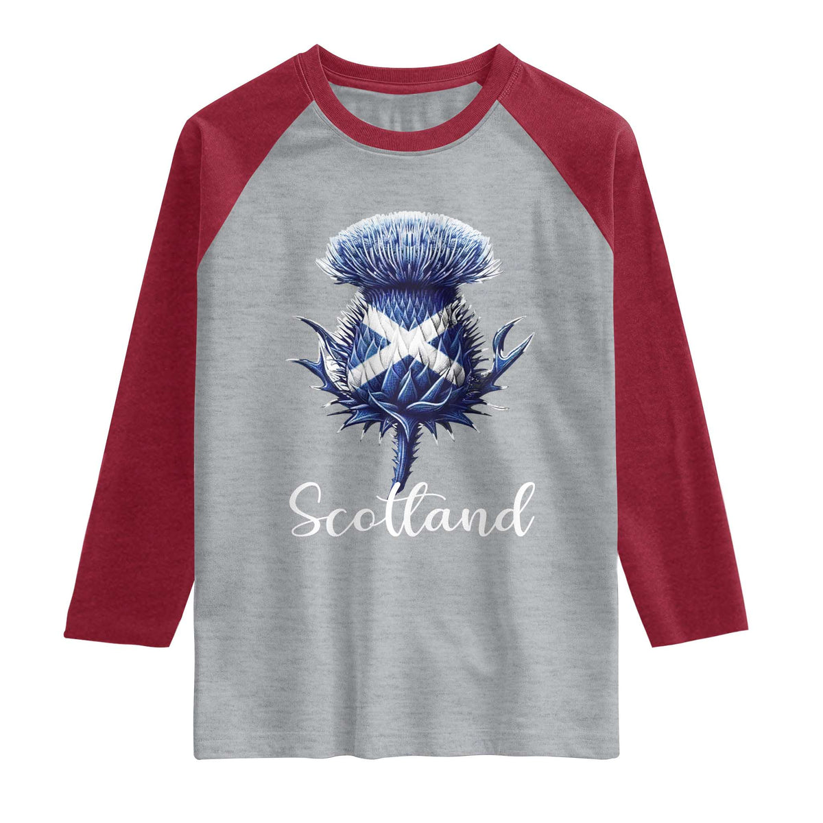 Scotland Thistle Floral Emblem Saltire Flag Raglan Shirt Patriotic Scottish Heritage