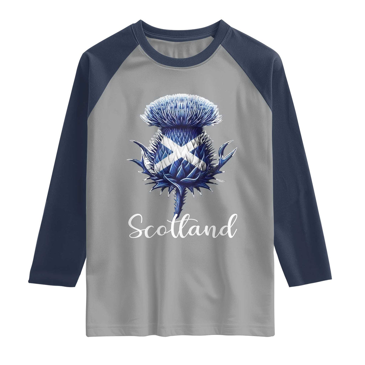 Scotland Thistle Floral Emblem Saltire Flag Raglan Shirt Patriotic Scottish Heritage