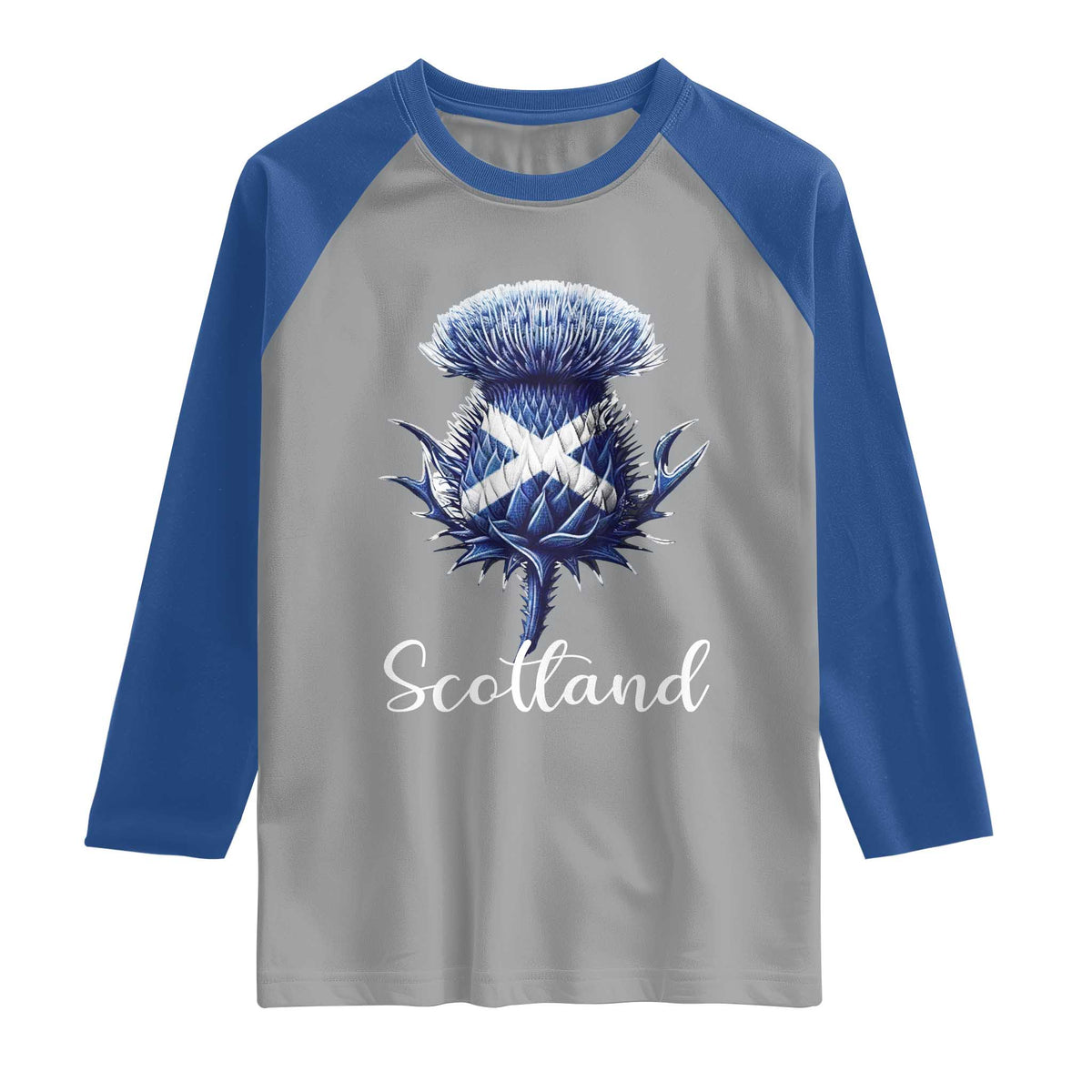 Scotland Thistle Floral Emblem Saltire Flag Raglan Shirt Patriotic Scottish Heritage