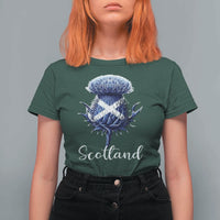 Scotland Thistle Floral Emblem Saltire Flag T Shirt For Women Patriotic Scottish Heritage