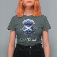 Scotland Thistle Floral Emblem Saltire Flag T Shirt For Women Patriotic Scottish Heritage