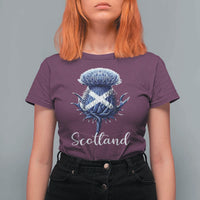 Scotland Thistle Floral Emblem Saltire Flag T Shirt For Women Patriotic Scottish Heritage
