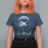 Scotland Thistle Floral Emblem Saltire Flag T Shirt For Women Patriotic Scottish Heritage
