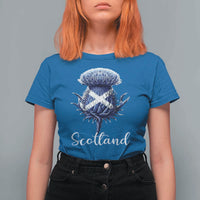 Scotland Thistle Floral Emblem Saltire Flag T Shirt For Women Patriotic Scottish Heritage