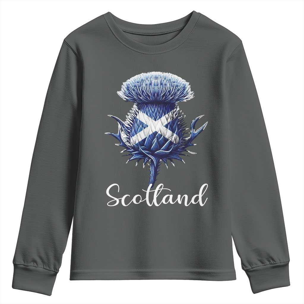 Scotland Thistle Floral Emblem Saltire Flag Youth Sweatshirt Patriotic Scottish Heritage