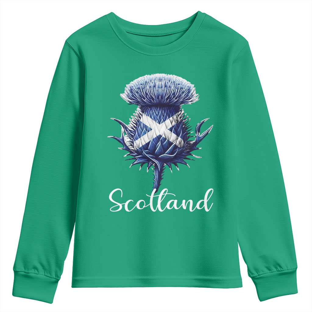 Scotland Thistle Floral Emblem Saltire Flag Youth Sweatshirt Patriotic Scottish Heritage
