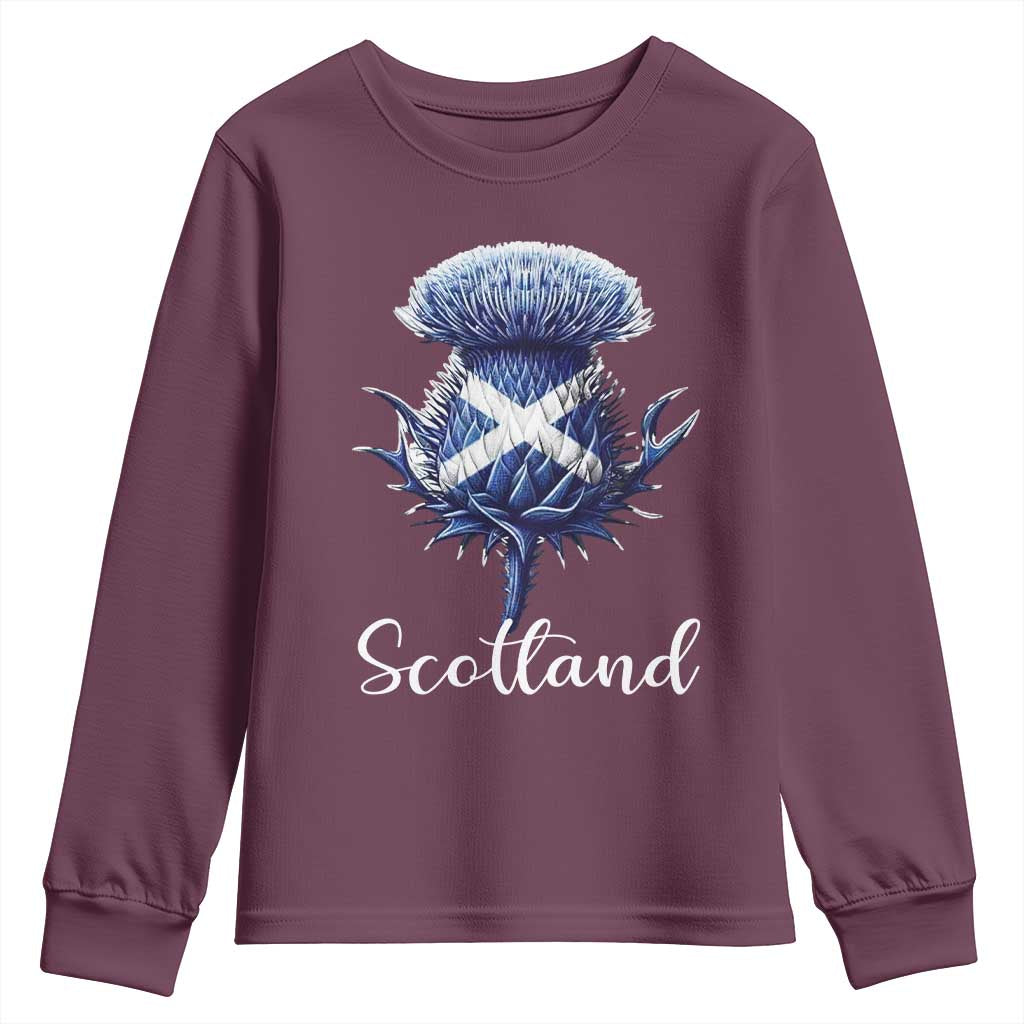 Scotland Thistle Floral Emblem Saltire Flag Youth Sweatshirt Patriotic Scottish Heritage